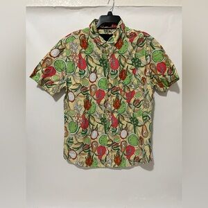 Soul Star England Tropical Fruit Button Down Shirt Men's Size Large Slim Fit